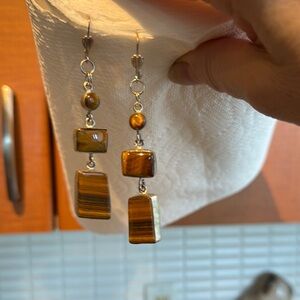 Elegant Brown Tiger’s Eye Dangle Earrings